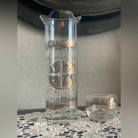 Vintage Culver Cocktail Set Pitcher Stirrer & 1 Lowball Glass Gold Trim EXC - Picture 5 of 5